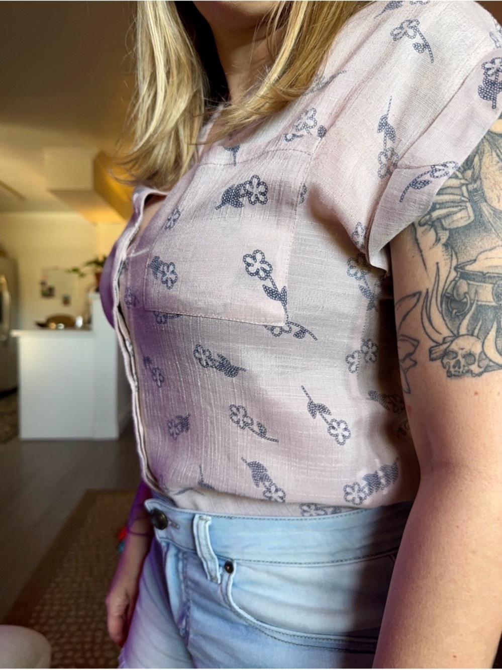Vintage Style Floral Sheer Blouse Button Front Soft Pink Cottagecore Papermoon